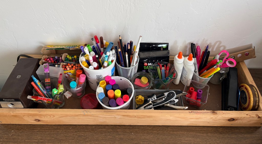 Creativity station example-- art supplies in different jars.