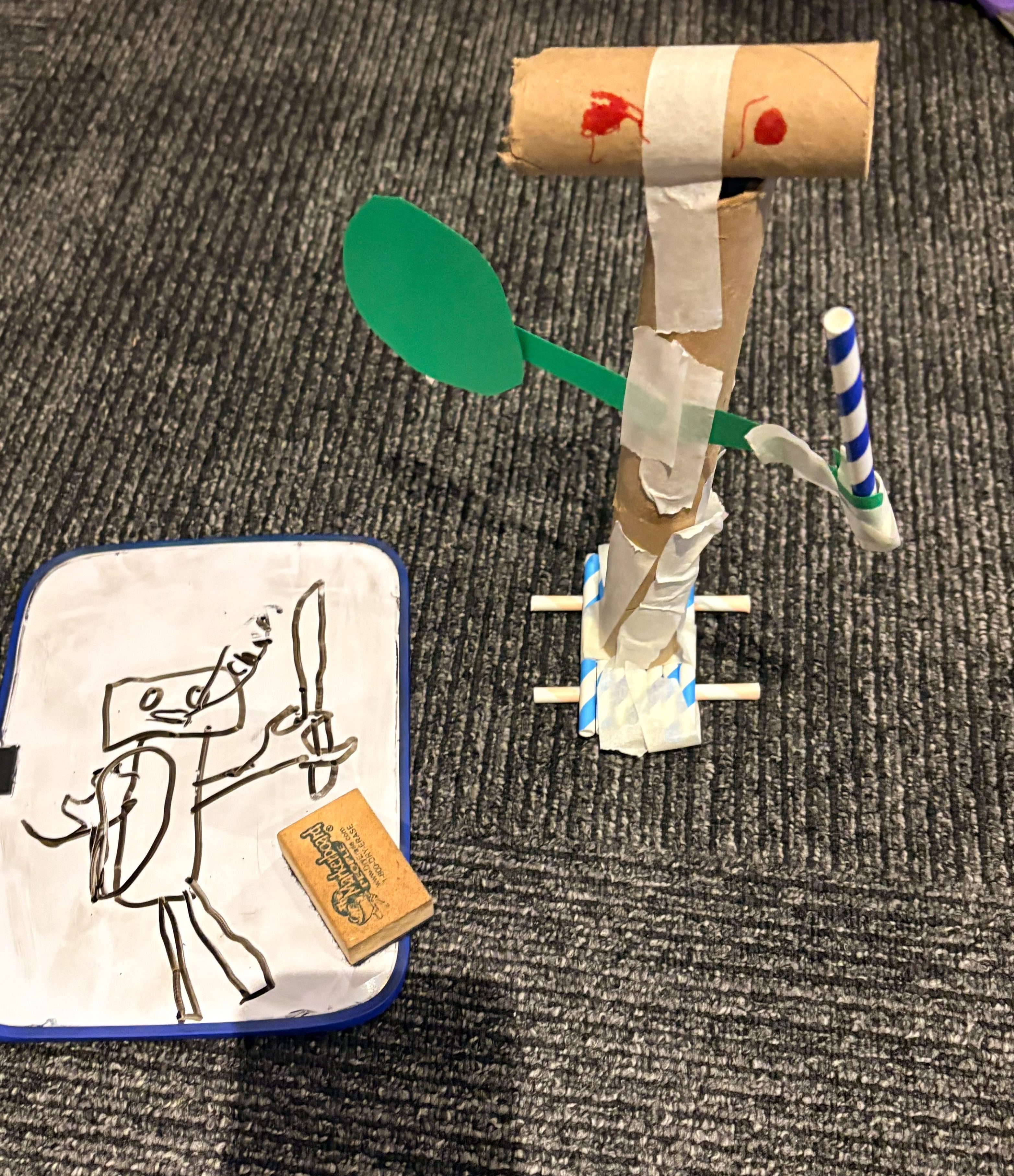 A defend-your-room robot with a sword and shield